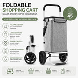 CARLA HOME Foldable Shopping Trolley, Aluminium Cart, 45L, Waterproof, Grey - Side View