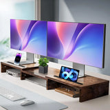 CARLA HOME Dual Monitor Stand Riser, Adjustable Length and Angle, Brown - Front View