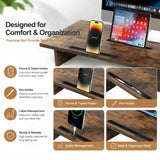 CARLA HOME Dual Monitor Stand Riser, Adjustable Length and Angle, Brown - Side View