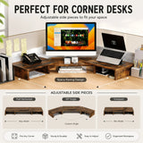 CARLA HOME Dual Monitor Stand Riser, Adjustable Length and Angle, Brown - 45-Degree Angle