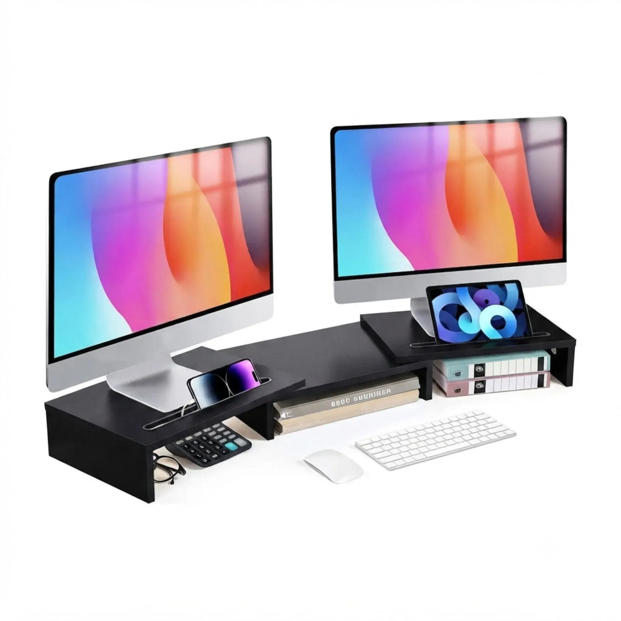 CARLA HOME Dual Monitor Stand Riser, Adjustable Length and Angle, Black
