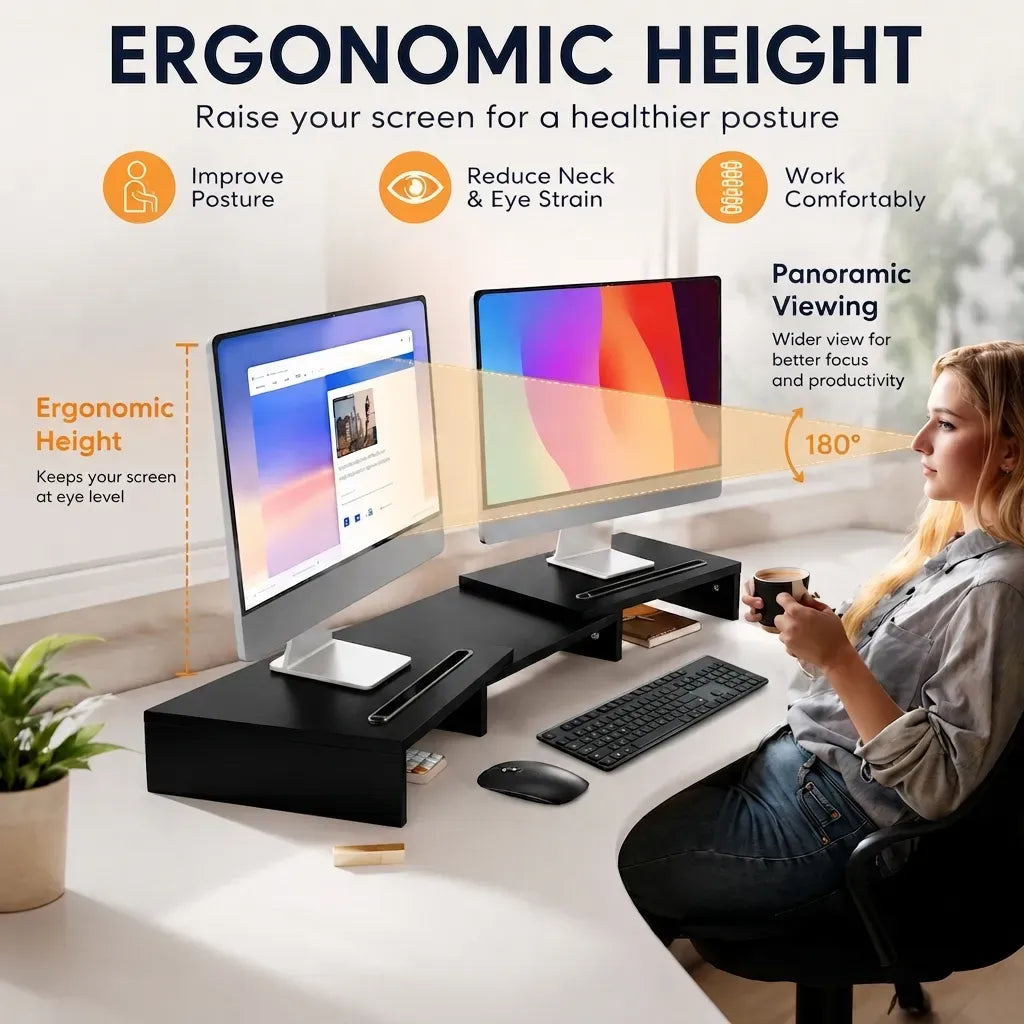 CARLA HOME Dual Monitor Stand Riser, Adjustable Length and Angle, Black