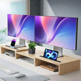 CARLA HOME Dual Monitor Stand Riser, Adjustable Length and Angle, Beige - Front View