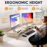 CARLA HOME Dual Monitor Stand Riser, Adjustable Length and Angle, Beige - Rear View