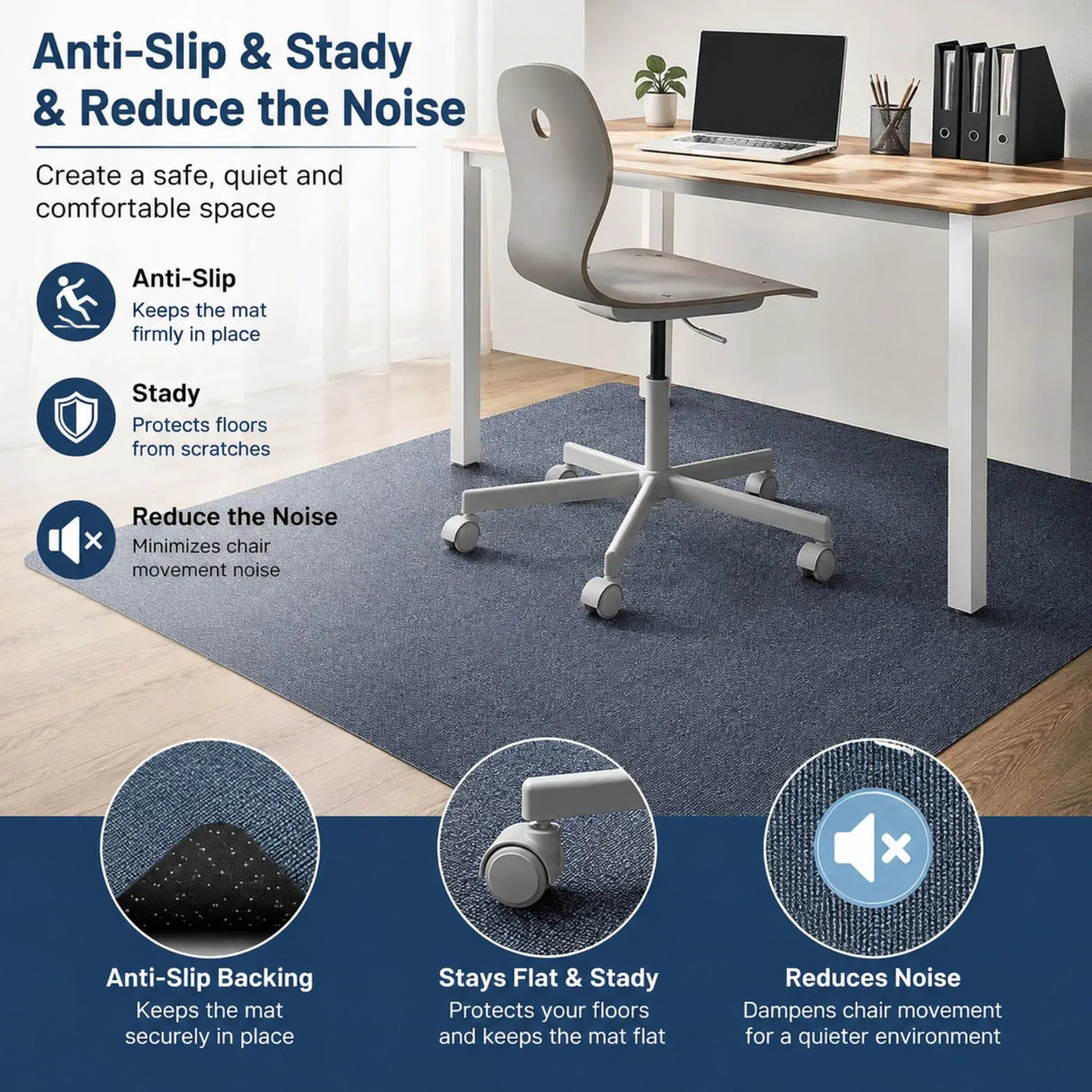 CARLA HOME Office Chair Mat Hard Floor Protector, 120x90 cm, Anti-Slip, Grey