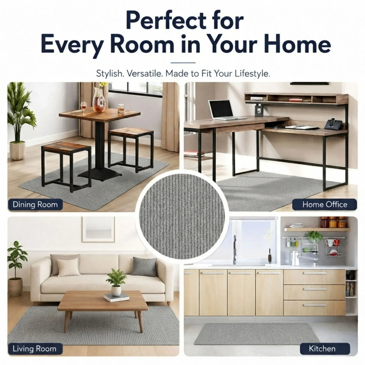 CARLA HOME Office Chair Mat Hard Floor Protector, 120x90 cm, Anti-Slip, White