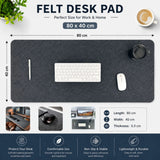 CARLA HOME Felt Desk Mat, Large Mouse Pad 80x40cm, Grey Cotton Linen Fabric - Side View