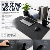 CARLA HOME Felt Desk Mat, Large Mouse Pad 80x40cm, Grey Cotton Linen Fabric - Close-Up Angle