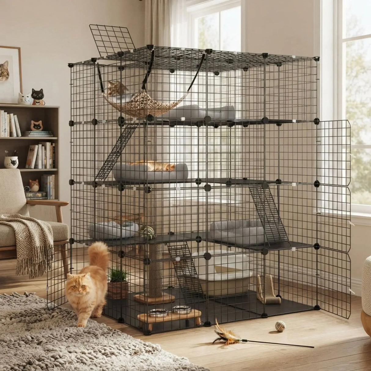 CARLA HOME Large Cat Cage Diy Enclosure, 4 Tier Pet Playpen Cat Kennel