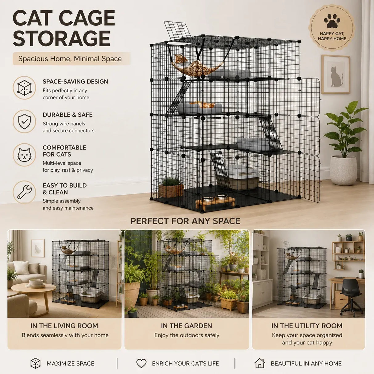 CARLA HOME Large Cat Cage Diy Enclosure, 4 Tier Pet Playpen Cat Kennel