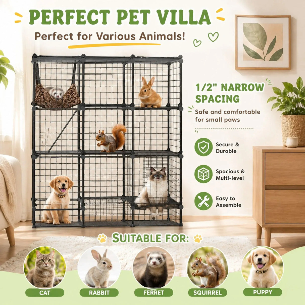 CARLA HOME Large Cat Cage Diy Enclosure, 4 Tier Pet Playpen Cat Kennel