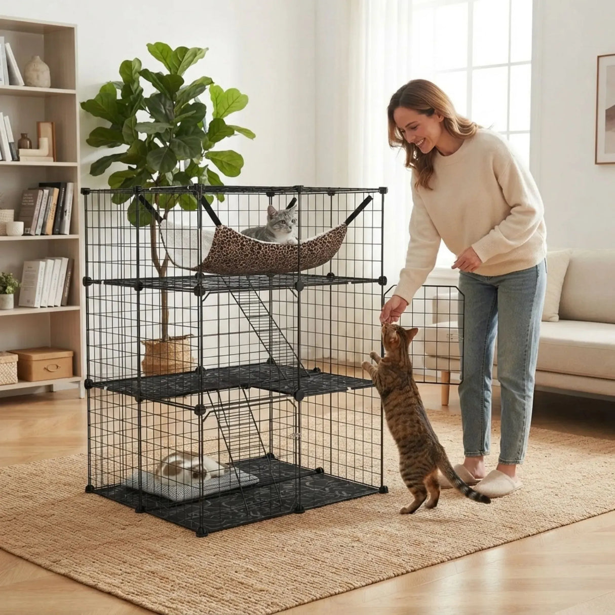 CARLA HOME Large Cat Cage Diy Enclosure, 3 Tier Pet Playpen Cat Kennel