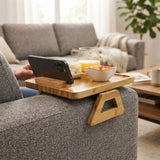 CARLA HOME Bamboo Sofa Arm Tray, 360° Rotating Phone Holder Clip, Couch cup - Front View