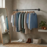 CARLA HOME Industrial Pipe Wall Clothes Rack, 92cm Bar Garment Rack - Front View