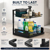 CARLA HOME 2 Tier Under Sink Organiser - Sliding Drawer - Black - Adjustable Under Sink Organiser - Top-Down View