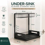 CARLA HOME 2 Tier Under Sink Organiser - Sliding Drawer - Black - Adjustable Under Sink Organiser - 45-Degree Angle