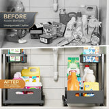 CARLA HOME 2 Tier Under Sink Organiser - Sliding Drawer - Black - Adjustable Under Sink Organiser - Rear View