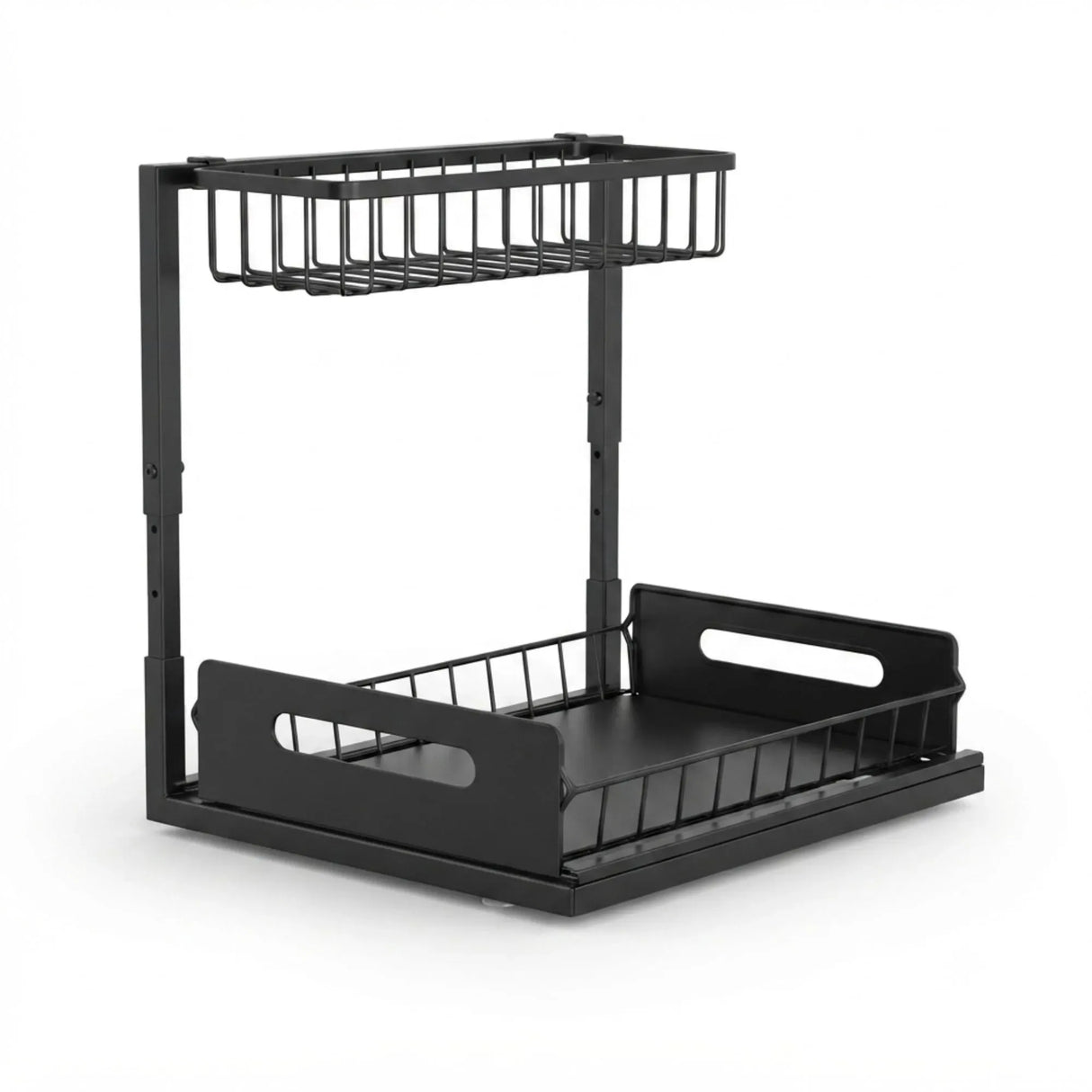 CARLA HOME 2 Tier Under Sink Organiser - Sliding Drawer - Black - Adjustable Under Sink Organiser