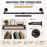 CARLA HOME 2-Pack Wall Mounted Industrial Pipe Clothes Rack - Black - Storage Rack - Top-Down View