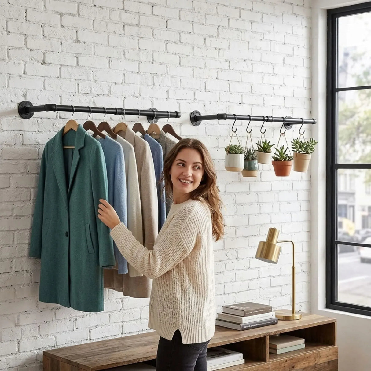 CARLA HOME 2-Pack Wall Mounted Industrial Pipe Clothes Rack - Black - Storage Rack
