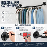 CARLA HOME 2-Pack Wall Mounted Industrial Pipe Clothes Rack - Black - Storage Rack - Extra Image