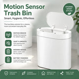 CARLA HOME 2-Pack Motion Sensor Trash Can - Touchless Bin - White - Smart Sensor Trash Can - Side View