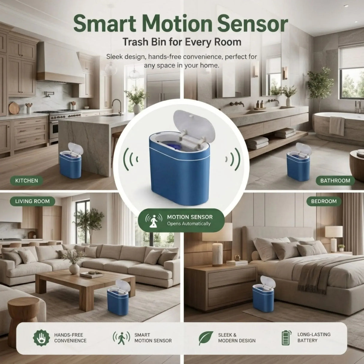 CARLA HOME 2-Pack Motion Sensor Trash Can - Touchless Bin - Blue - Smart Sensor Trash Can