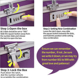 Locking Combination Medicine Box (Purple/Small) - Rear View