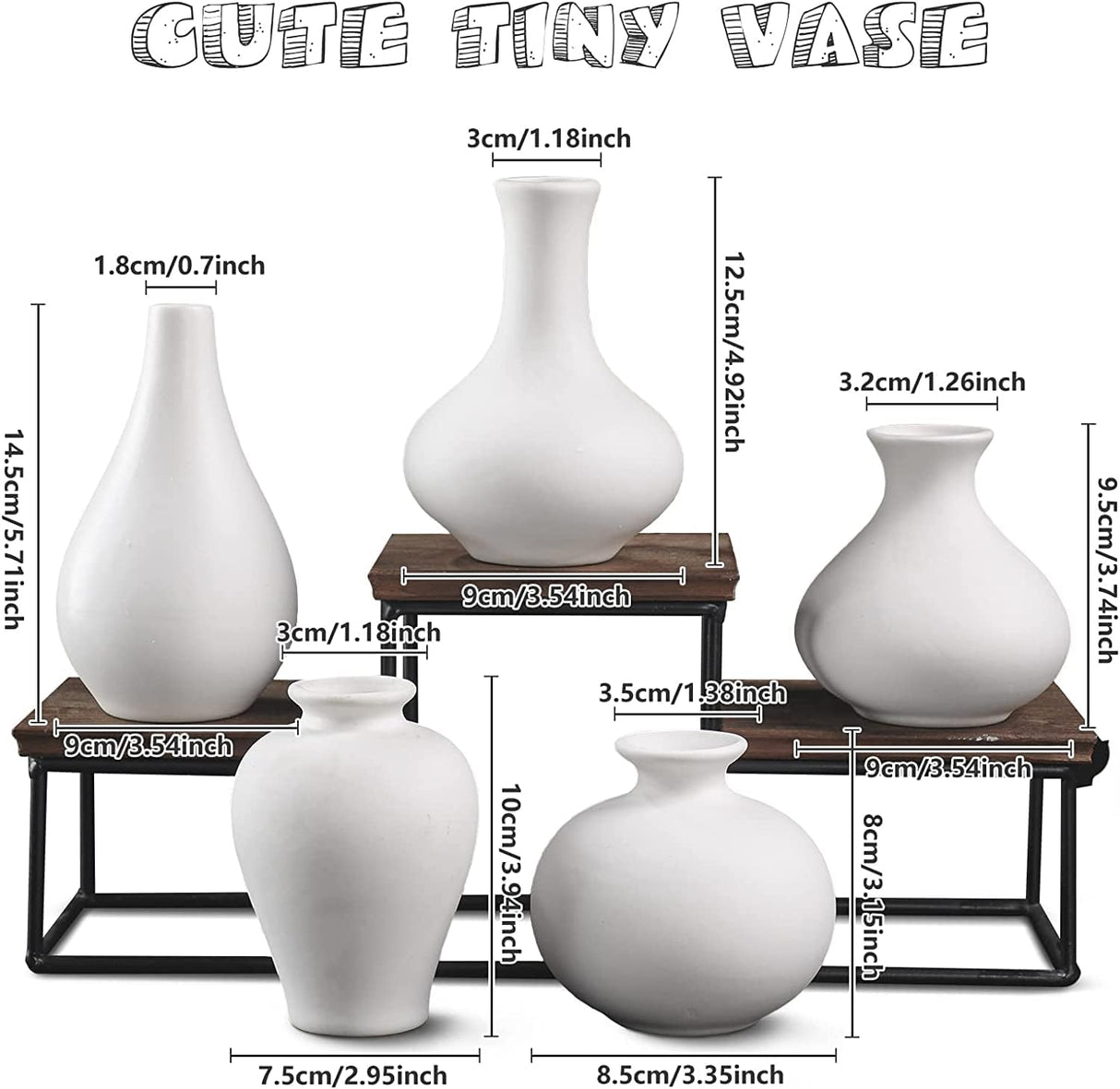Ceramic Set of 5 White Vases for Home D?cor