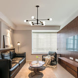 Modern Sputnik Chandelier, 8 Light, Black - Front View