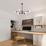 Modern Sputnik Chandelier, 8 Light, Black - Side View