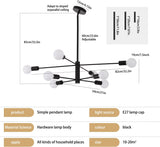 Modern Sputnik Chandelier, 8 Light, Black - Top-Down View