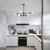 Modern Sputnik Chandelier, 8 Light, Black - Close-Up Angle