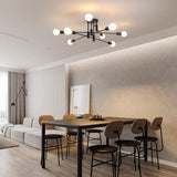 Modern Semi Flush Chandelier, 8 Light, Black - Front View