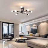 Modern Semi Flush Chandelier, 8 Light, Black - Top-Down View