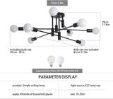Modern Semi Flush Chandelier, 8 Light, Black - 45-Degree Angle