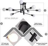 Modern Semi Flush Chandelier, 8 Light, Black - Rear View