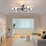 Modern Semi Flush Chandelier, 8 Light, Black - Low Angle