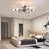Modern Semi Flush Chandelier, 8 Light, Black - Extra Image