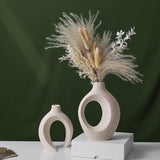 Ceramic Set of 2 Creative White Vases for Home Decor - Close-Up Angle