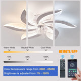 Modern Low-Profile Ceiling Fan Light with Remote Control and APP, 68cm - 6 Speed & 3 Color Options - Side View