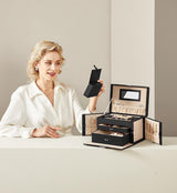 Jewelry Box 3 Layers Organizer Lockable Storage - Front View