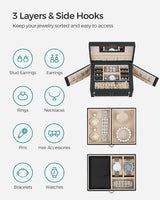 Jewelry Box 3 Layers Organizer Lockable Storage - Side View