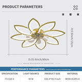 Modern Ceiling Light Fan, Low Profile, 6 Wind Speed, 3 Color (90cm, Gold) - Front View