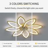Modern Ceiling Light Fan, Low Profile, 6 Wind Speed, 3 Color (90cm, Gold) - Side View