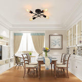 Industrial Semi Flush Mount Chandelier, Black - Front View