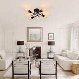 Industrial Semi Flush Mount Chandelier, Black - Side View