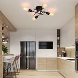 Industrial Semi Flush Mount Chandelier, Black - Top-Down View