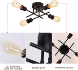Industrial Semi Flush Mount Chandelier, Black - Rear View