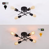 Industrial Semi Flush Mount Chandelier, Black - Low Angle